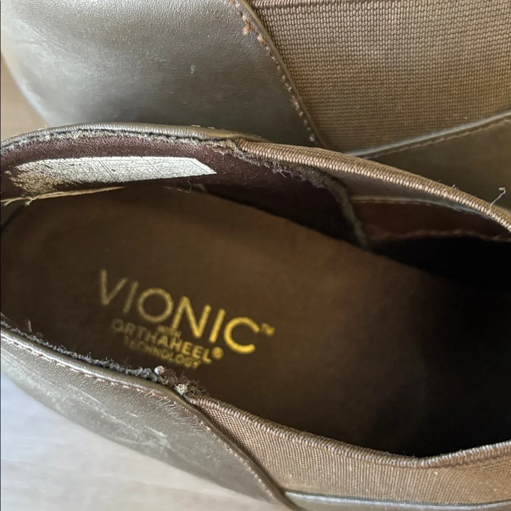 Vionic 326 Point Brown Leather‎ Block Heel Slip On Ankle Boot Orthaheel Size 8.5